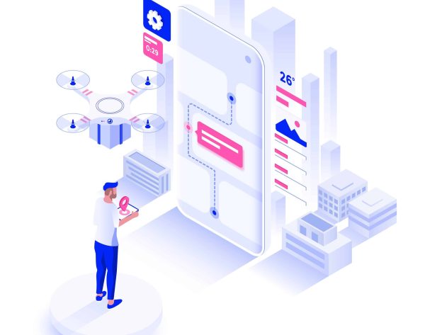 Modern flat design isometric illustration of Drone Delivery. Technology delivery concept. Can be used for website and mobile website or Landing page. Easy to edit and customize. Vector illustration