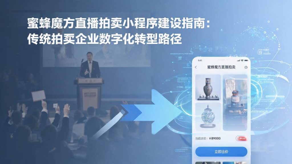 当前图片没有替代文字。文件名为:蜜蜂魔方直播拍卖小程序建设指南:传统拍卖企业数字化转型路径.jpg