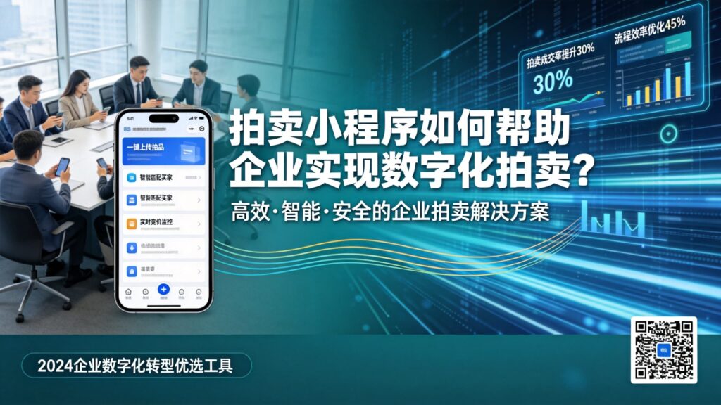 当前图片没有替代文字。文件名为:jimeng-2026-09-22-3188-标题为拍卖小程序如何帮助企业实现数字化拍卖?生成宣传图片。-1.jpg