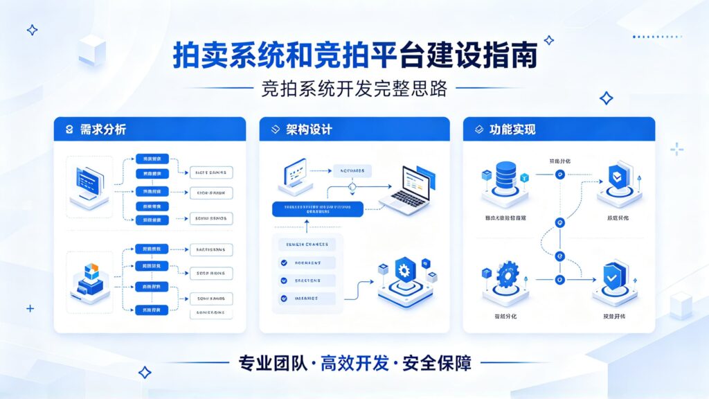 当前图片没有替代文字。文件名为:jimeng-2026-09-30-6769-拍卖系统和竞拍平台如何建设?竞拍系统开发完整思路-文字不能歪曲变形,用途为宣传图.jpg